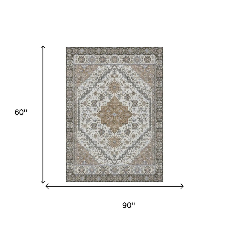 5' X 8' Pearl And Ivory Oriental Washable Indoor Outdoor Area Rug Homeroots Outdoor