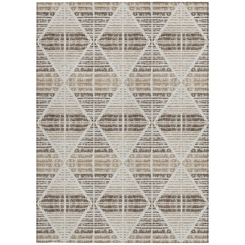 5' X 8' Pearl And Navy Blue Geometric Washable Indoor Outdoor Area Rug Homeroots Outdoor