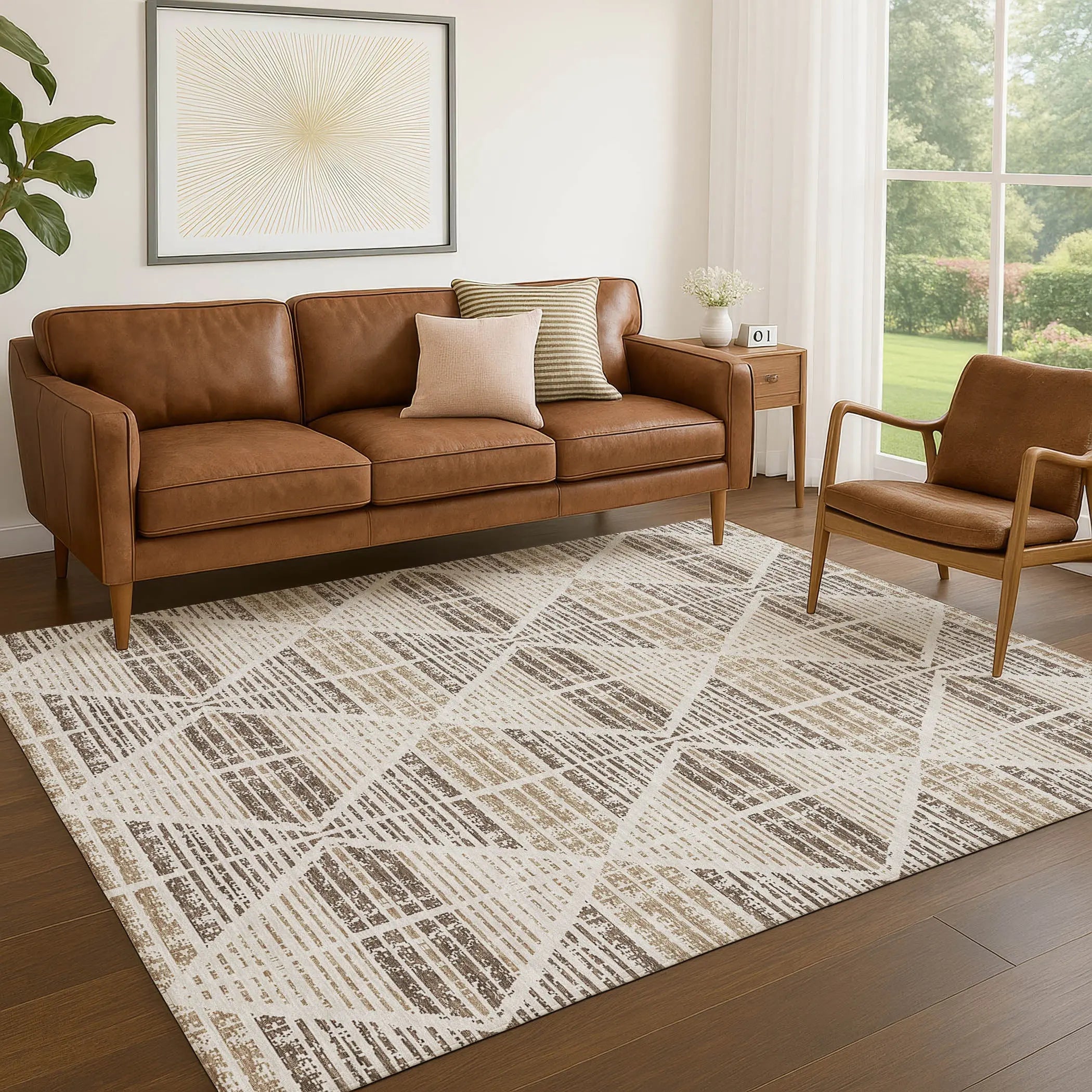 5' X 8' Pearl And Navy Blue Geometric Washable Indoor Outdoor Area Rug Homeroots Outdoor