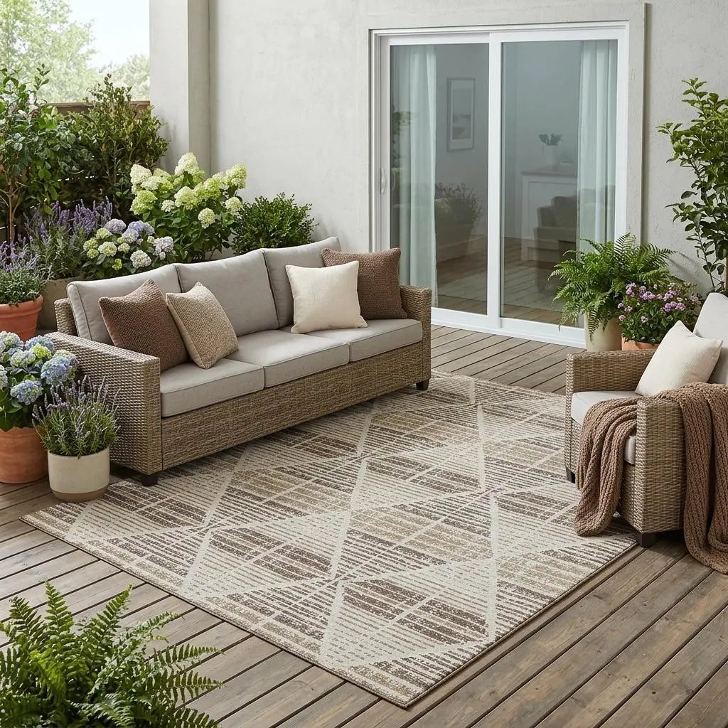 5' X 8' Pearl And Navy Blue Geometric Washable Indoor Outdoor Area Rug Homeroots Outdoor