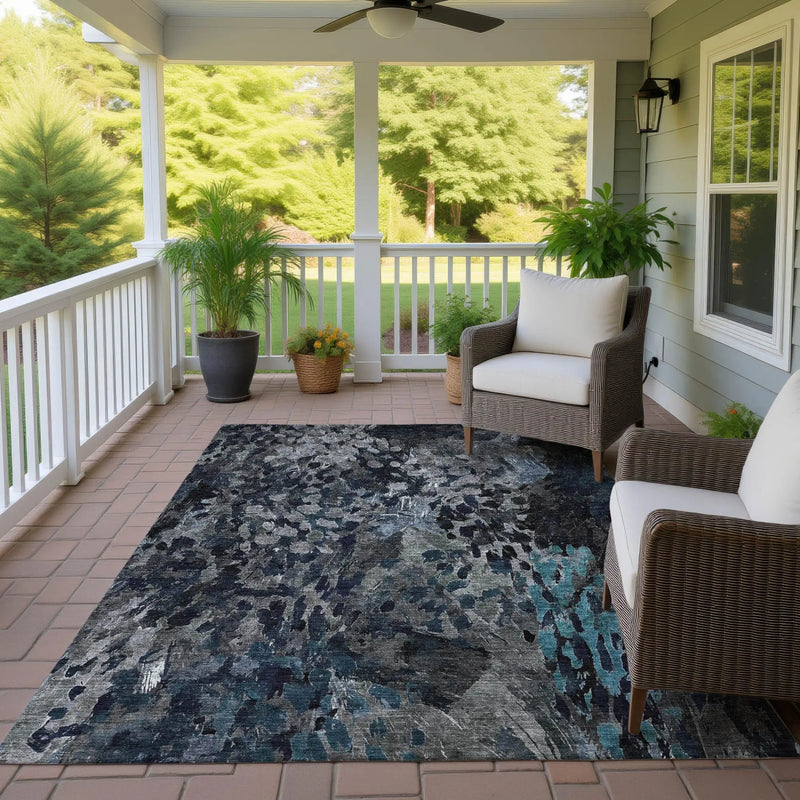 5' X 8' Pewter And Gray Abstract Washable Indoor Outdoor Area Rug Homeroots Outdoor
