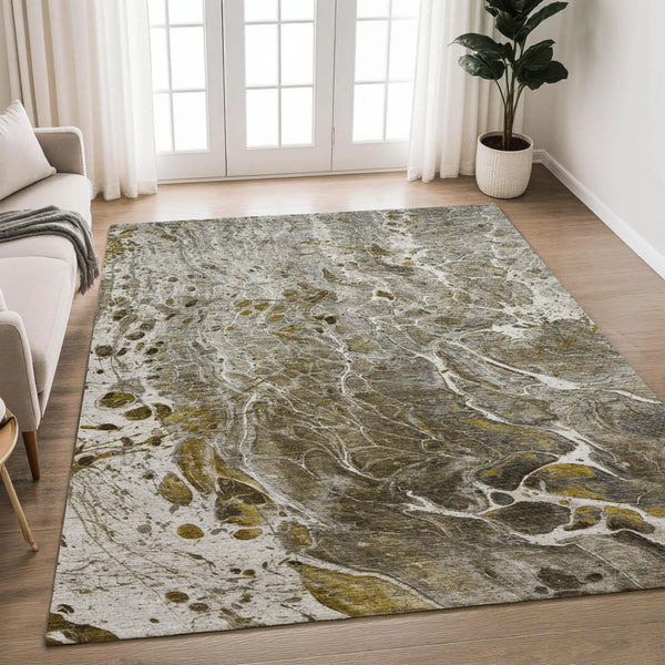 5' X 8' Pewter And Gray Abstract Washable Indoor Outdoor Area Rug Homeroots Outdoor