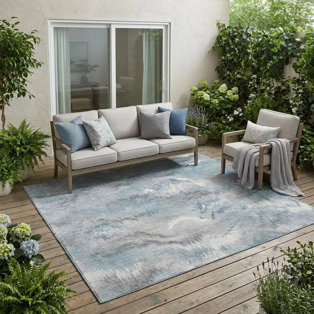 5' X 8' Pewter And Gray Abstract Washable Indoor Outdoor Area Rug Homeroots Outdoor
