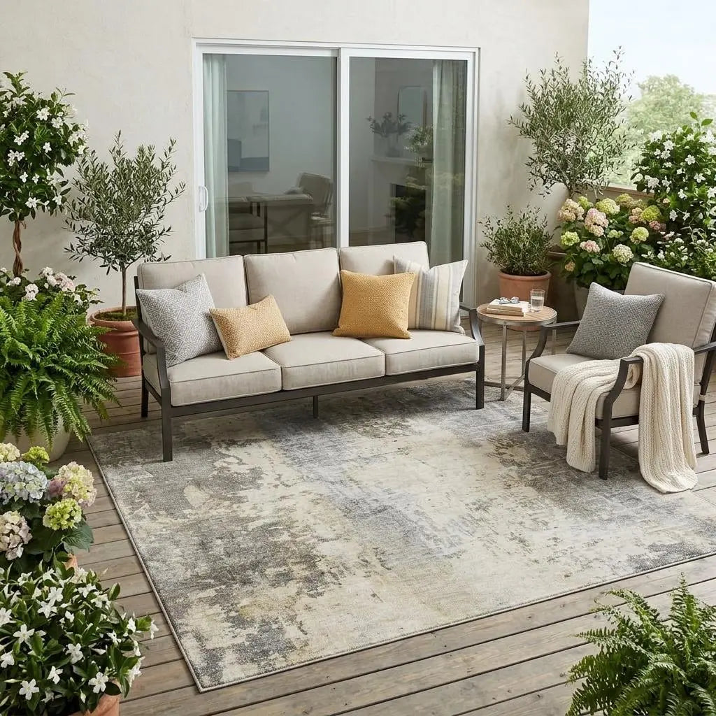 5' X 8' Pewter And Gray Abstract Washable Indoor Outdoor Area Rug Homeroots Outdoor