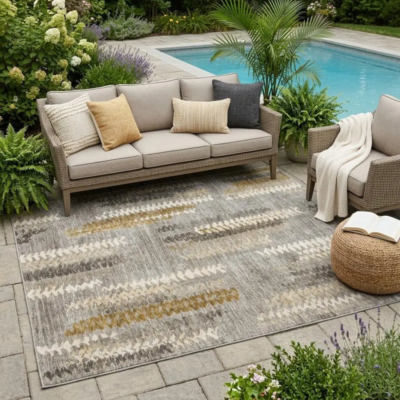 5' X 8' Pewter And Gray Abstract Washable Indoor Outdoor Area Rug Homeroots Outdoor
