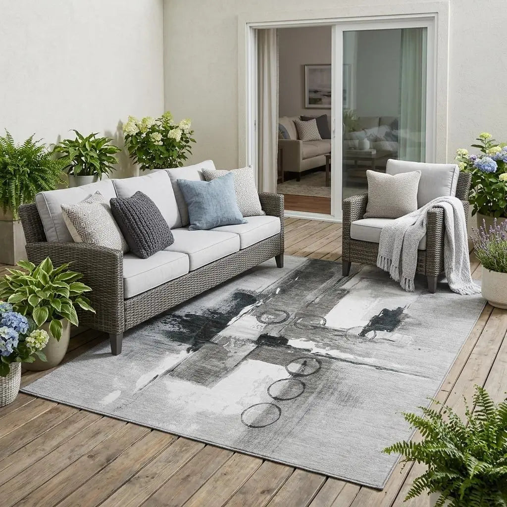 5' X 8' Pewter And Gray Abstract Washable Indoor Outdoor Area Rug Homeroots Outdoor