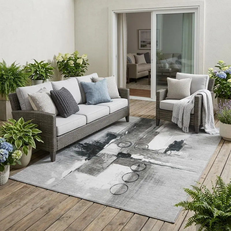 5' X 8' Pewter And Gray Abstract Washable Indoor Outdoor Area Rug Homeroots Outdoor