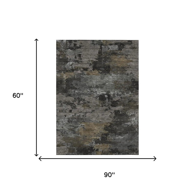 5' X 8' Pewter And Gray Abstract Washable Indoor Outdoor Area Rug Homeroots Outdoor