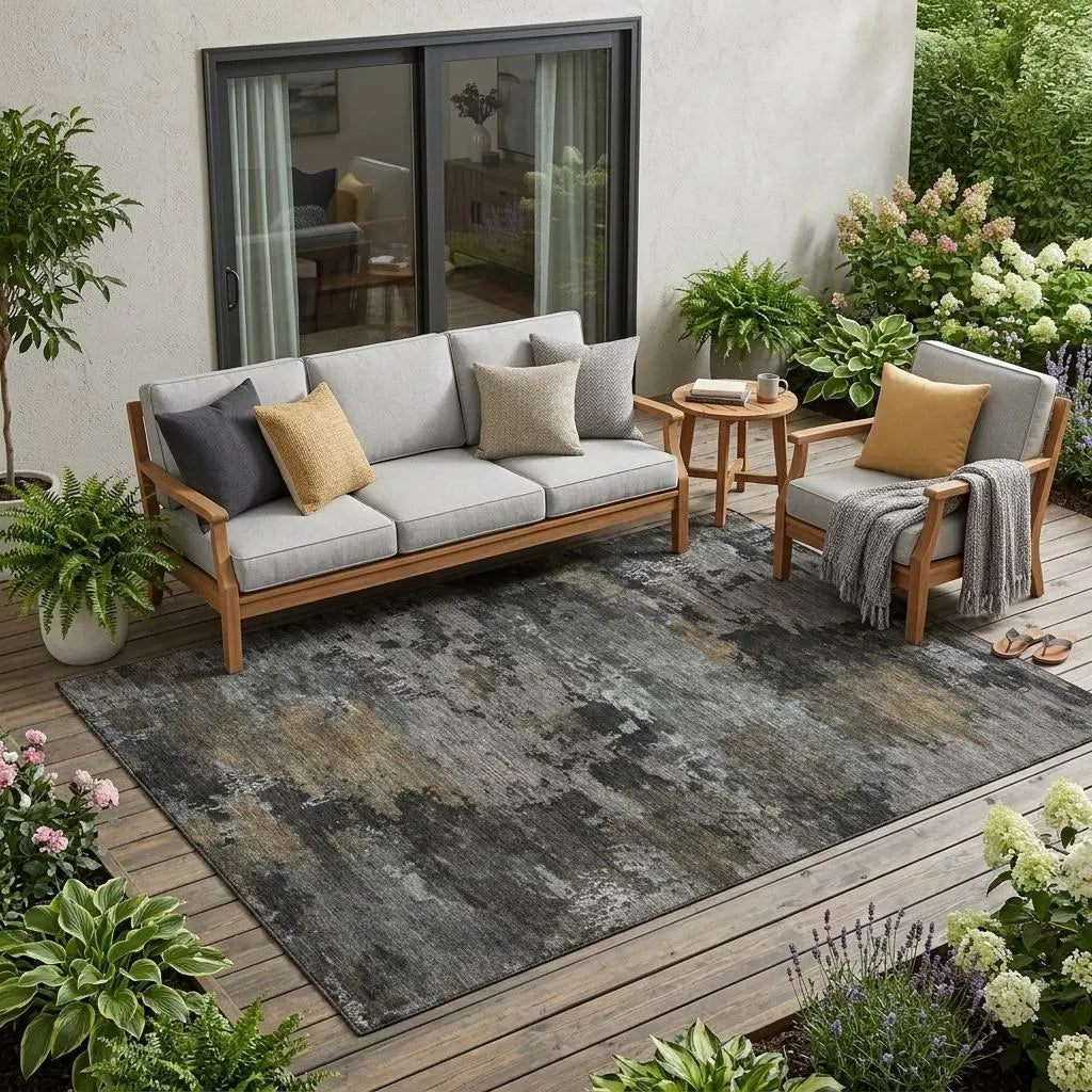 5' X 8' Pewter And Gray Abstract Washable Indoor Outdoor Area Rug Homeroots Outdoor