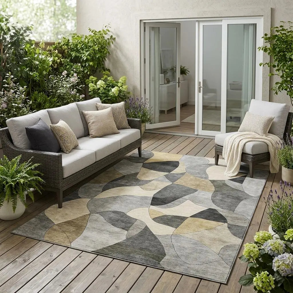 5' X 8' Pewter And Gray Abstract Washable Indoor Outdoor Area Rug Homeroots Outdoor