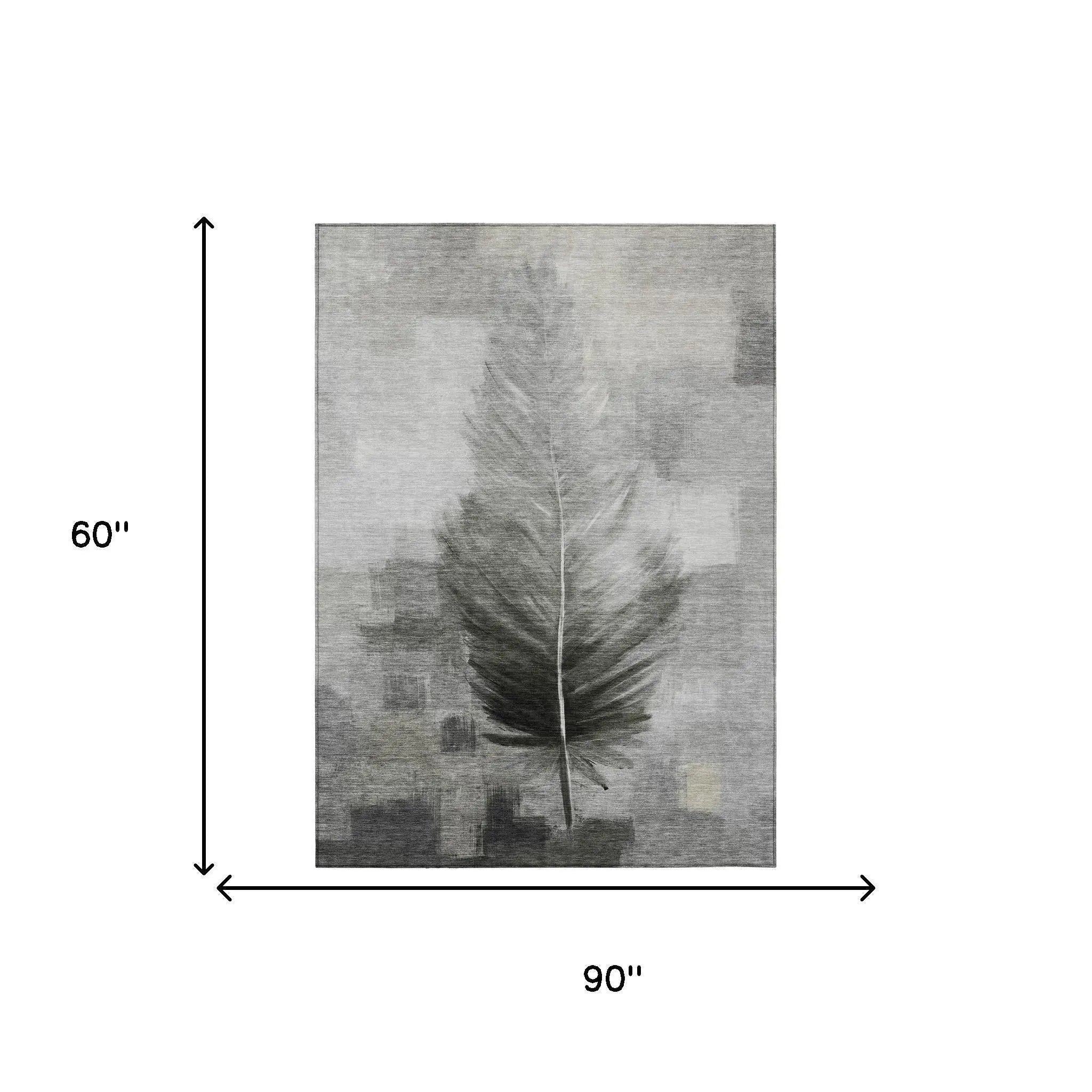 5' X 8' Pewter And Gray Botanical Leaves Washable Indoor Outdoor Area Rug Homeroots Outdoor