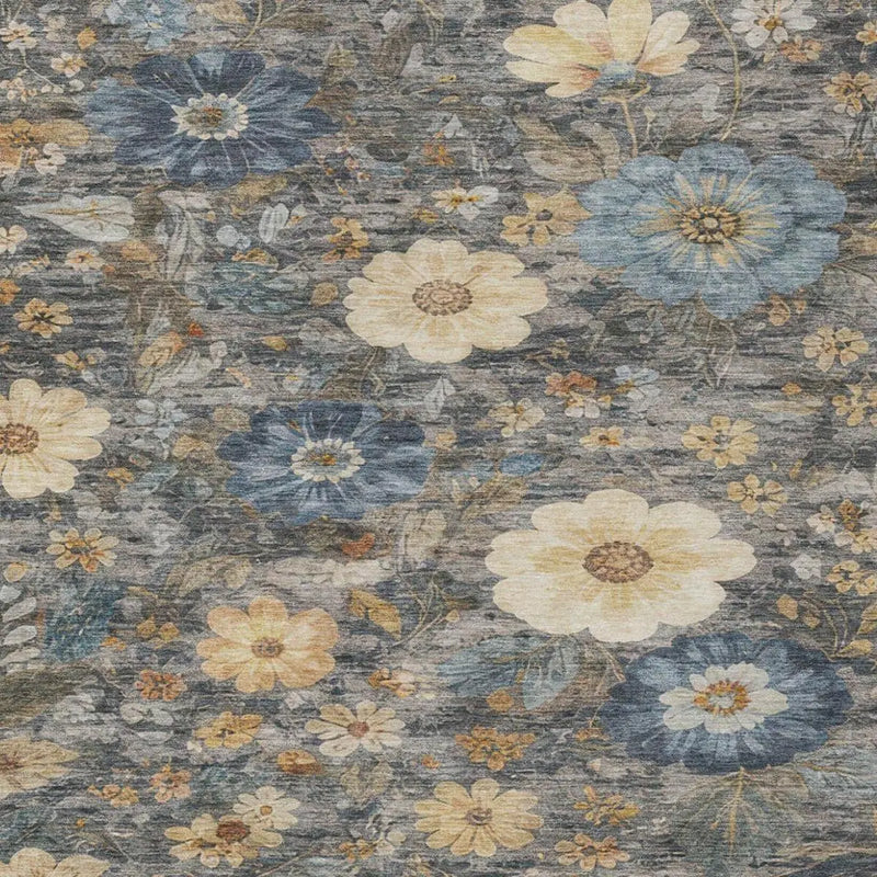 5' X 8' Pewter And Gray Floral Washable Indoor Outdoor Area Rug Homeroots Outdoor