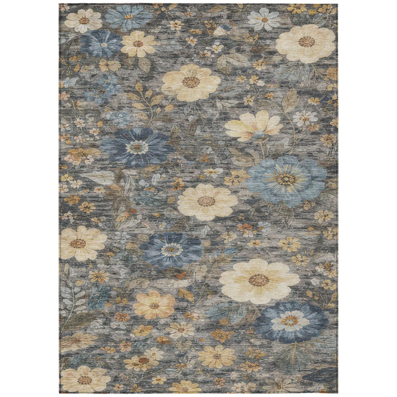 5' X 8' Pewter And Gray Floral Washable Indoor Outdoor Area Rug Homeroots Outdoor