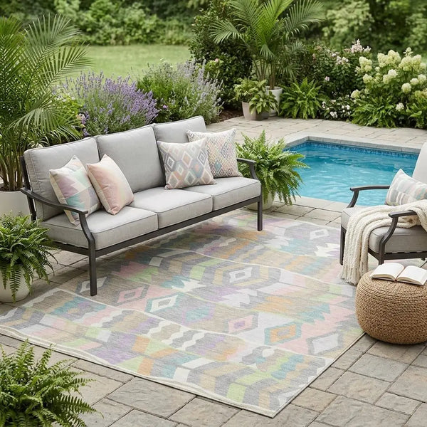 5' X 8' Pewter And Gray Geometric Washable Indoor Outdoor Area Rug Homeroots Outdoor