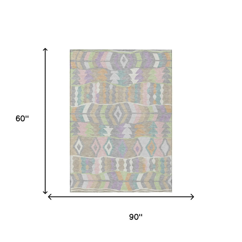 5' X 8' Pewter And Gray Geometric Washable Indoor Outdoor Area Rug Homeroots Outdoor