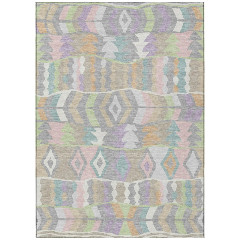 5' X 8' Pewter And Gray Geometric Washable Indoor Outdoor Area Rug Homeroots Outdoor