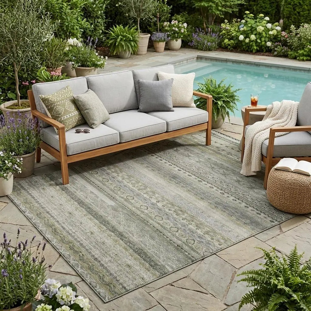 5' X 8' Pewter And Gray Striped Washable Indoor Outdoor Area Rug Homeroots Outdoor