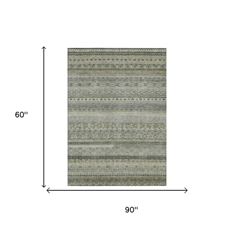 5' X 8' Pewter And Gray Striped Washable Indoor Outdoor Area Rug Homeroots Outdoor