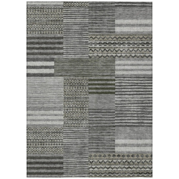 5' X 8' Pewter And Gray Striped Washable Indoor Outdoor Area Rug Homeroots Outdoor