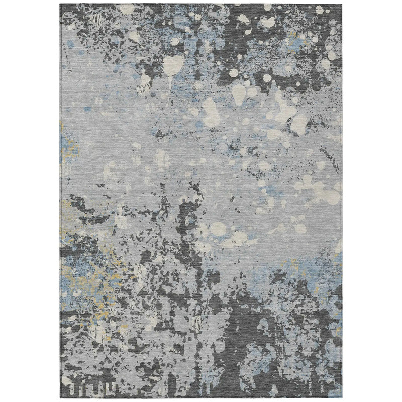 5' X 8' Pewter And Ivory Abstract Washable Indoor Outdoor Area Rug Homeroots Outdoor