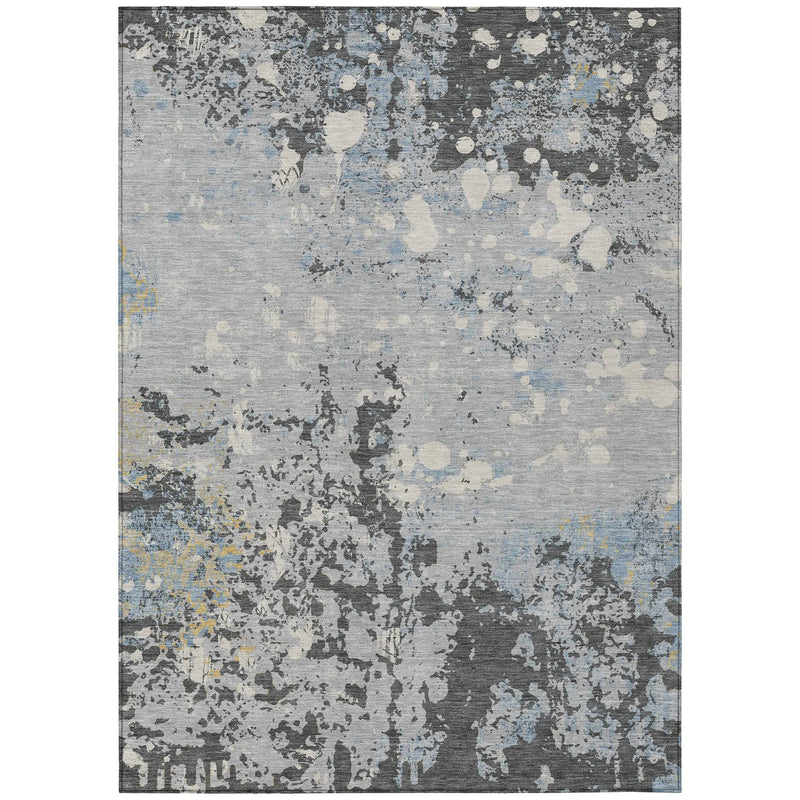 5' X 8' Pewter And Ivory Abstract Washable Indoor Outdoor Area Rug Homeroots Outdoor