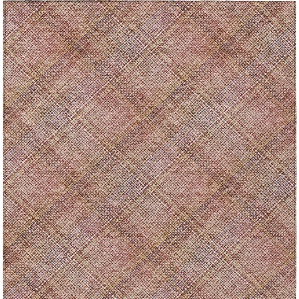 5' X 8' Pink And Beige Plaid Washable Indoor Outdoor Area Rug Homeroots Outdoor