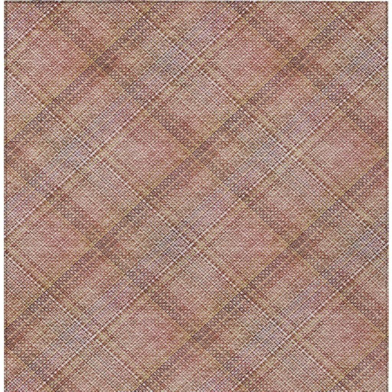 5' X 8' Pink And Beige Plaid Washable Indoor Outdoor Area Rug Homeroots Outdoor