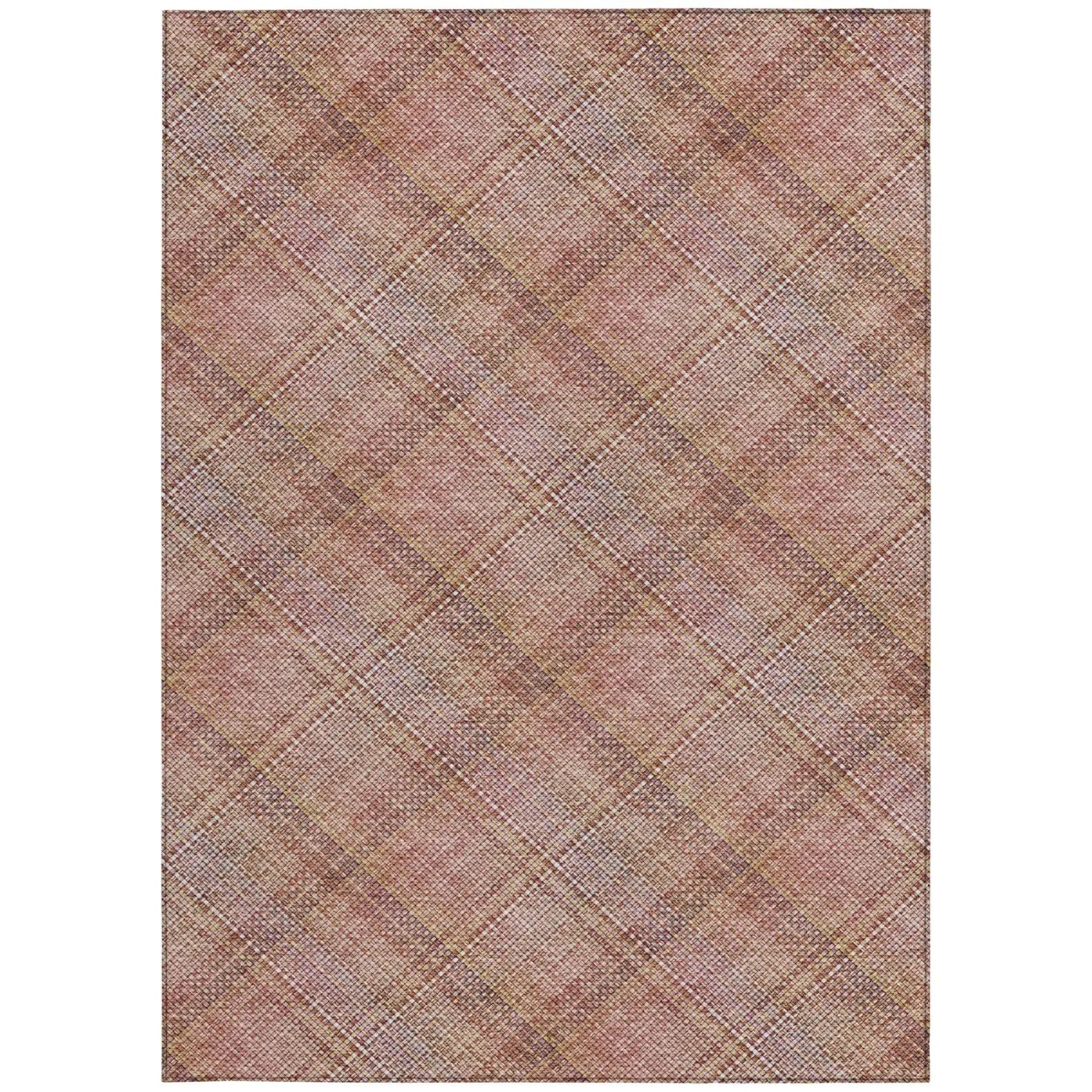 5' X 8' Pink And Beige Plaid Washable Indoor Outdoor Area Rug Homeroots Outdoor