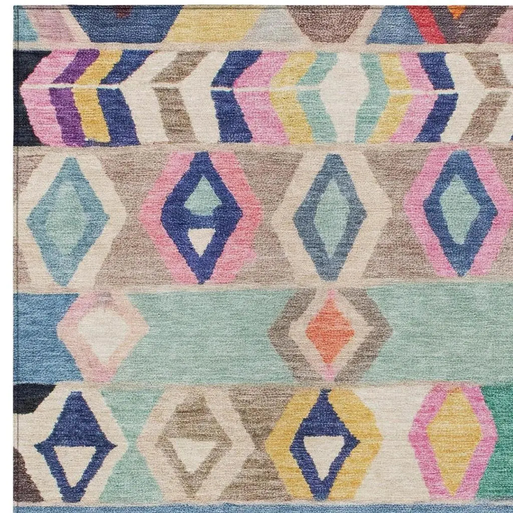 5' X 8' Pink And Blue Tribal Washable Indoor Outdoor Area Rug Homeroots Outdoor