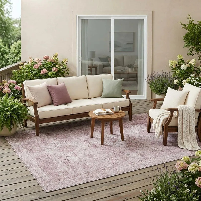 5' X 8' Pink And Blush Oriental Washable Indoor Outdoor Area Rug Homeroots Outdoor
