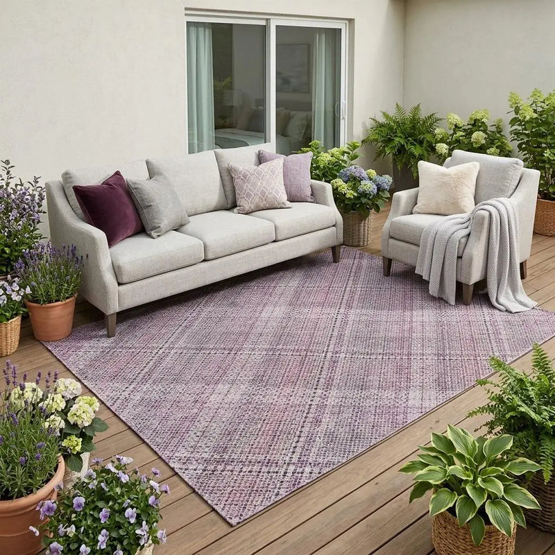 5' X 8' Pink And Blush Plaid Washable Indoor Outdoor Area Rug Homeroots Outdoor