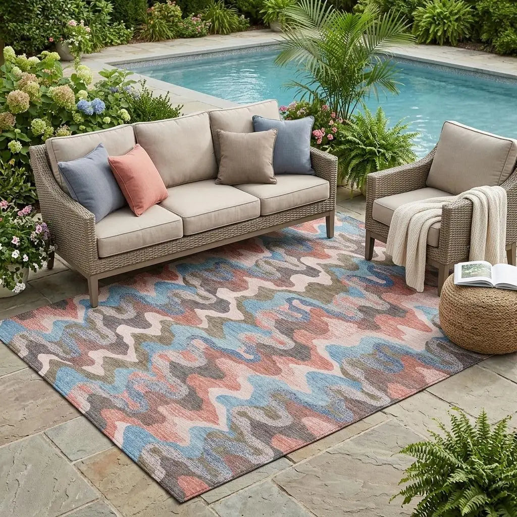5' X 8' Pink And Coral Abstract Washable Indoor Outdoor Area Rug Homeroots Outdoor