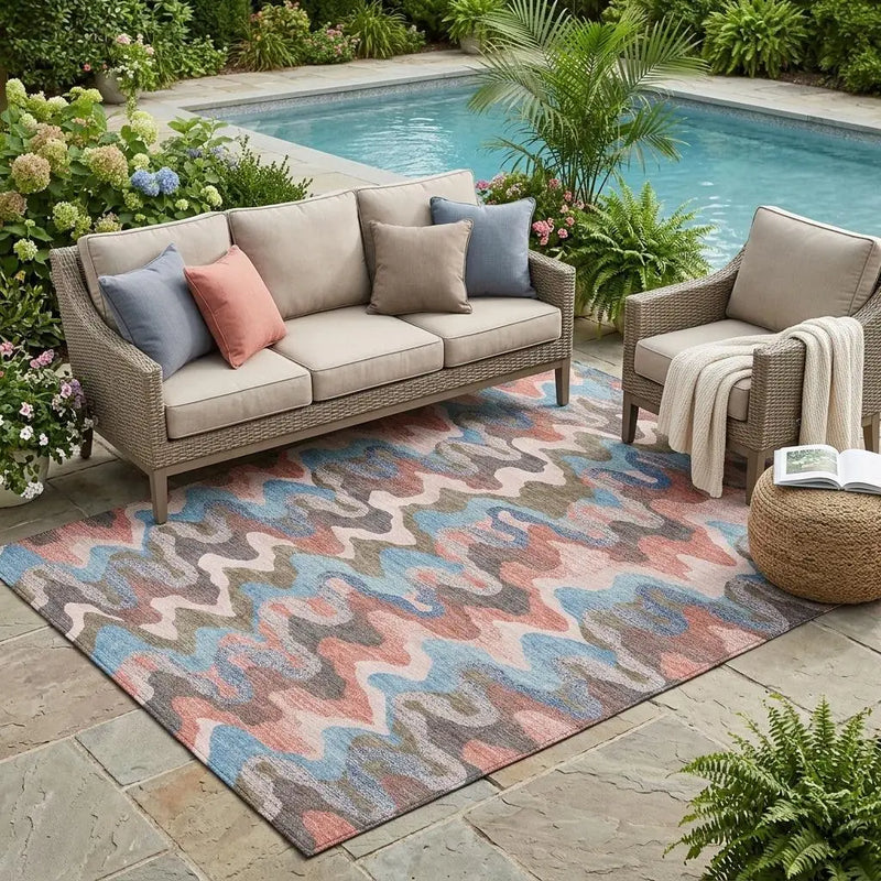 5' X 8' Pink And Coral Abstract Washable Indoor Outdoor Area Rug Homeroots Outdoor