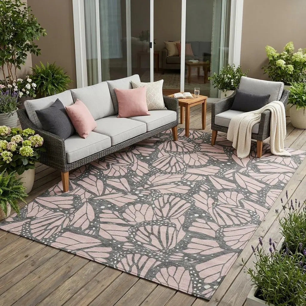 5' X 8' Pink And Graphite Animal Print Washable Indoor Outdoor Area Rug Homeroots Outdoor