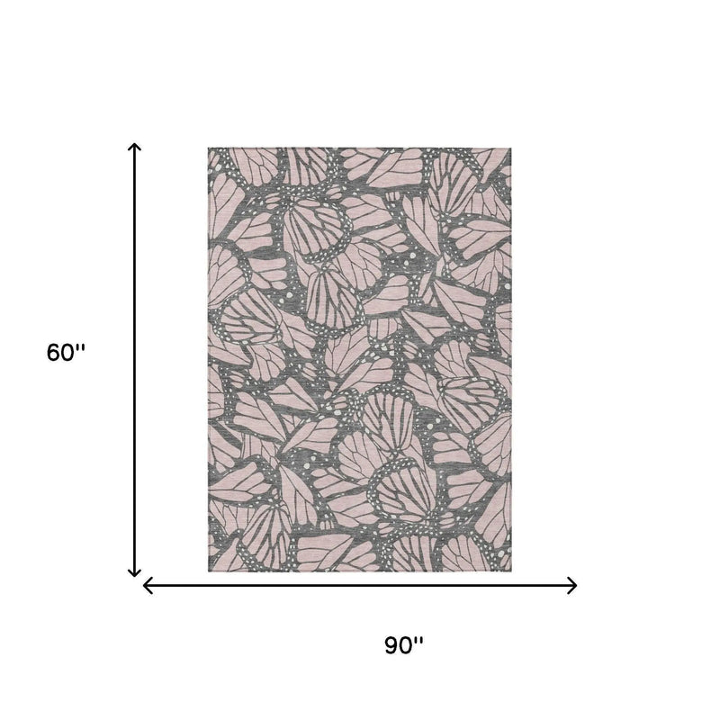 5' X 8' Pink And Graphite Animal Print Washable Indoor Outdoor Area Rug Homeroots Outdoor