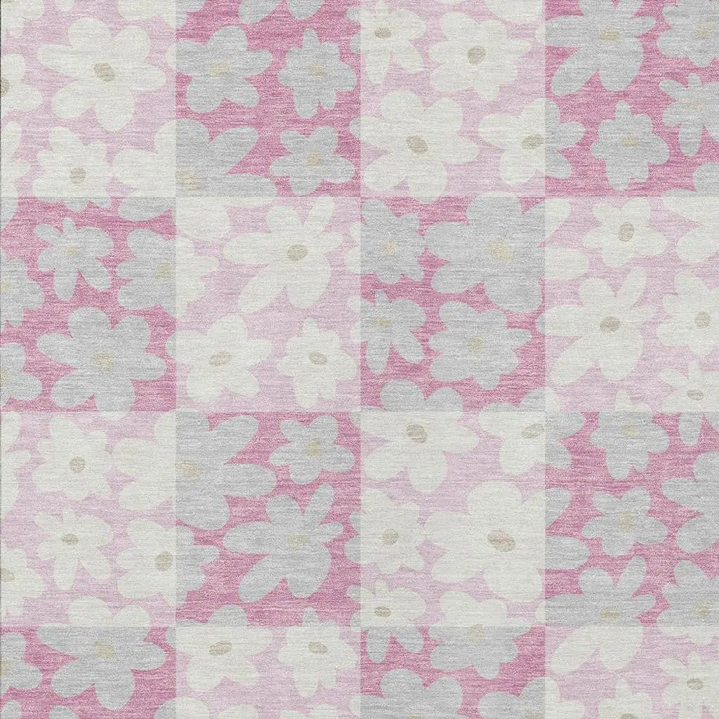 5' X 8' Pink And Gray Floral Washable Indoor Outdoor Area Rug Homeroots Outdoor