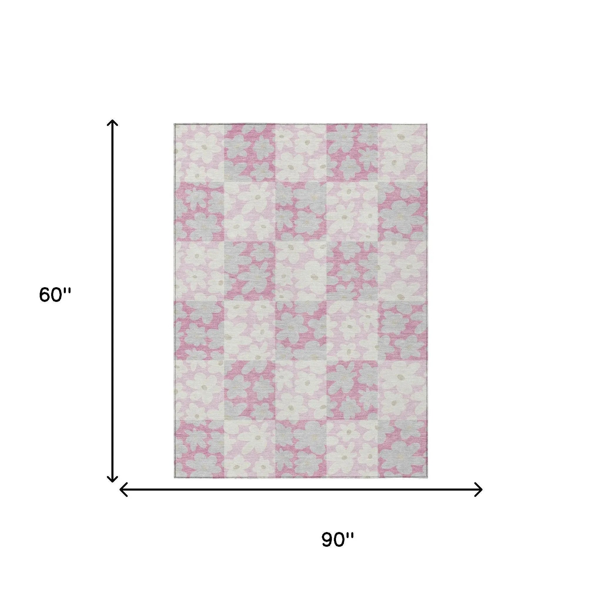 5' X 8' Pink And Gray Floral Washable Indoor Outdoor Area Rug Homeroots Outdoor