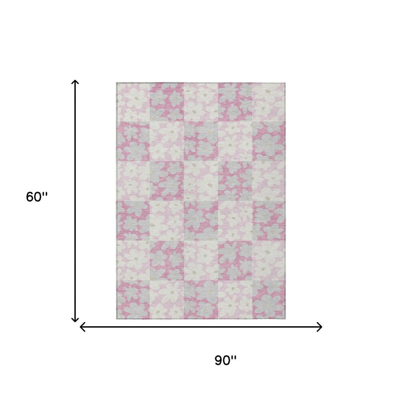 5' X 8' Pink And Gray Floral Washable Indoor Outdoor Area Rug Homeroots Outdoor