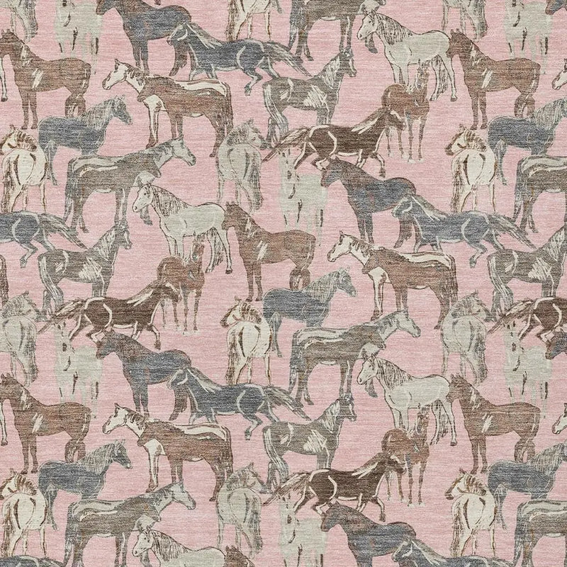 5' X 8' Pink And Gray Horse Washable Indoor Outdoor Area Rug Homeroots Outdoor
