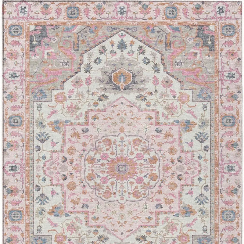 5' X 8' Pink And Gray Oriental Washable Indoor Outdoor Area Rug Homeroots Outdoor