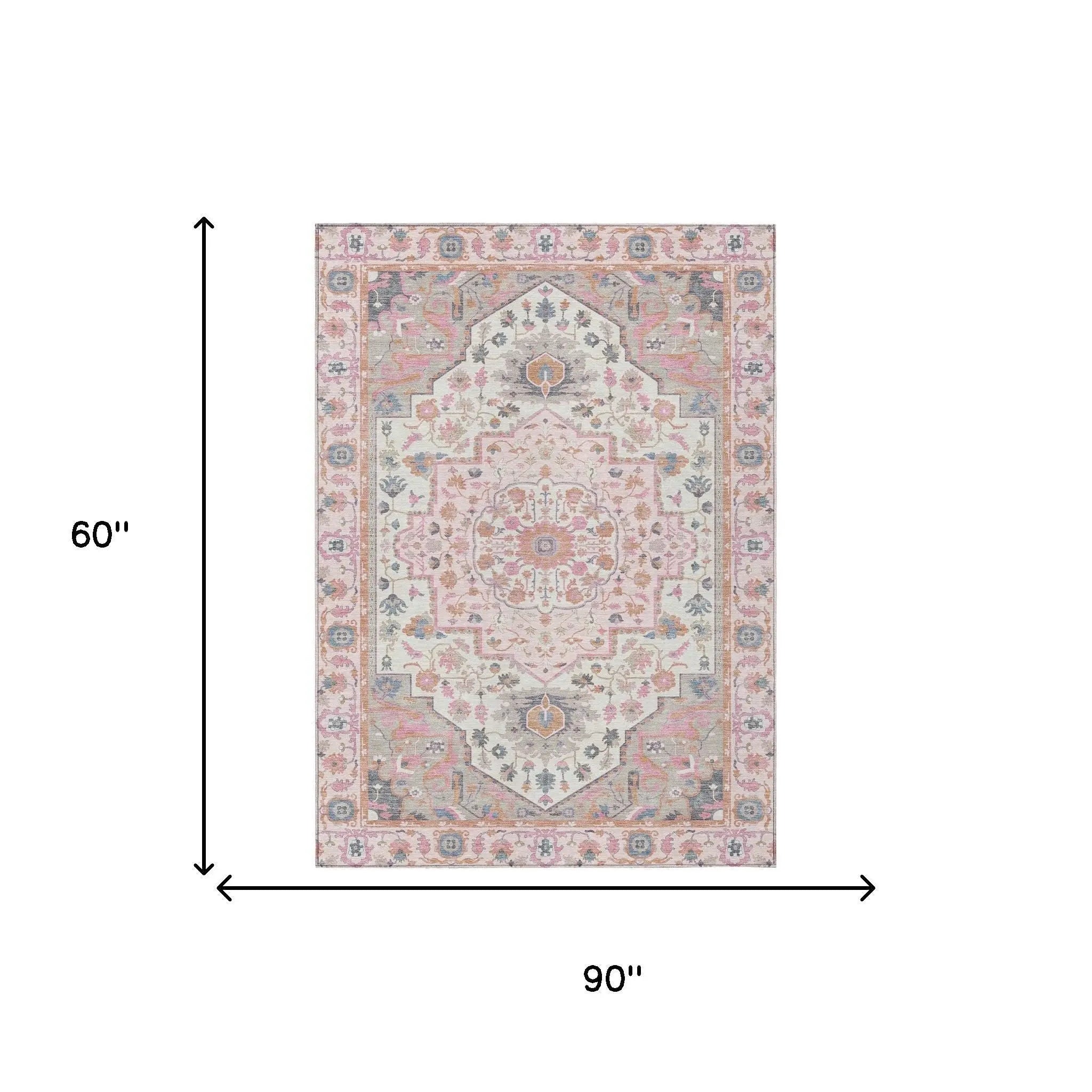 5' X 8' Pink And Gray Oriental Washable Indoor Outdoor Area Rug Homeroots Outdoor