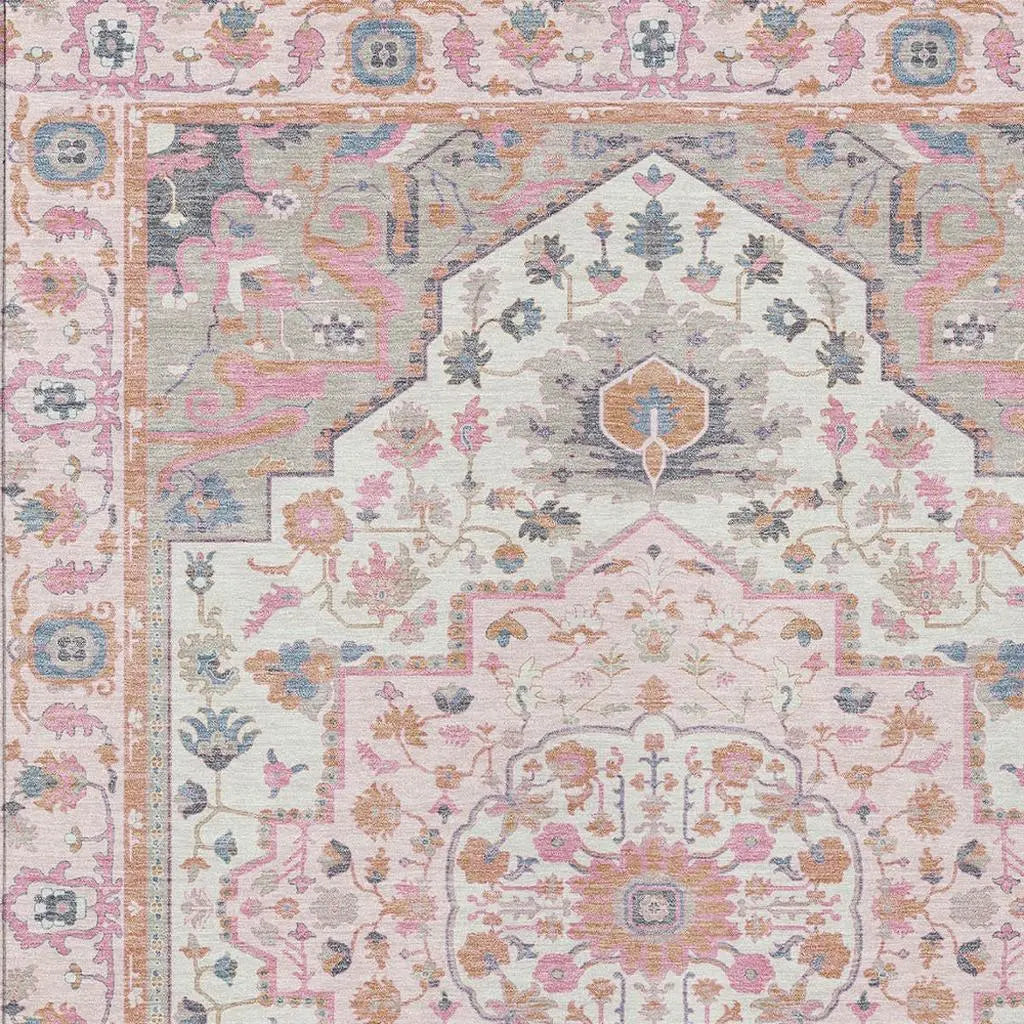 5' X 8' Pink And Gray Oriental Washable Indoor Outdoor Area Rug Homeroots Outdoor