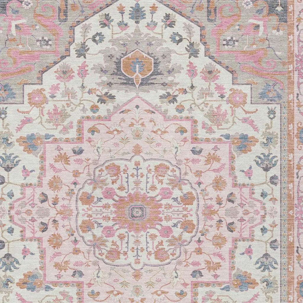 5' X 8' Pink And Gray Oriental Washable Indoor Outdoor Area Rug Homeroots Outdoor