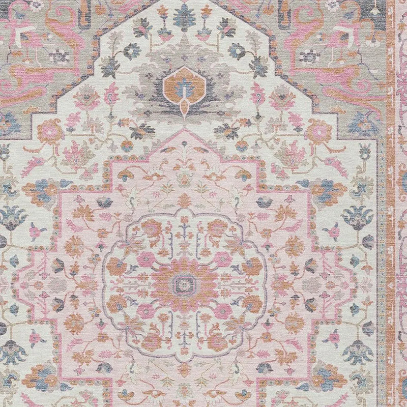 5' X 8' Pink And Gray Oriental Washable Indoor Outdoor Area Rug Homeroots Outdoor