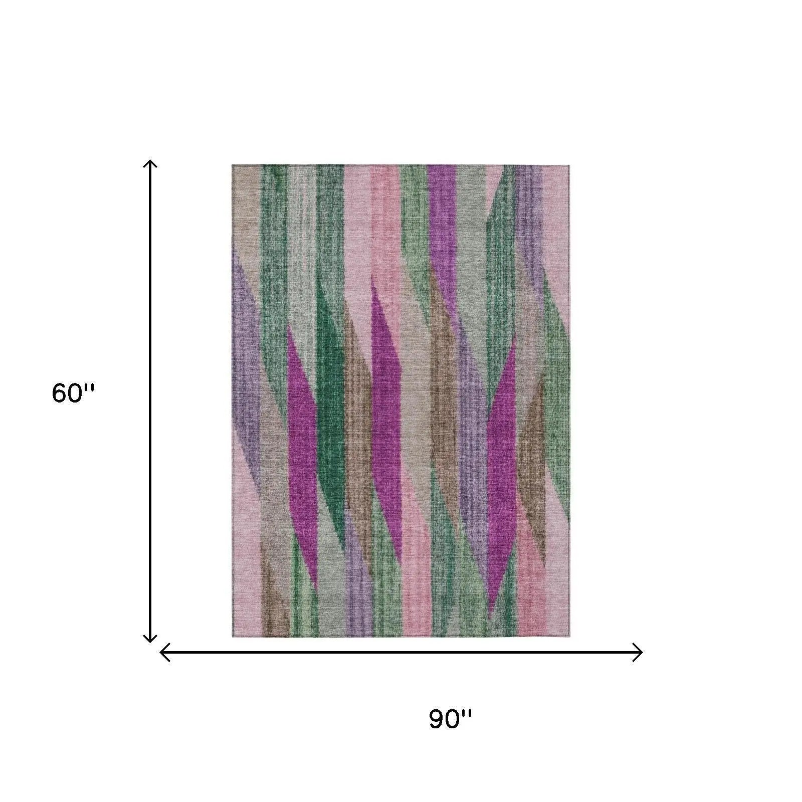5' X 8' Pink And Green Striped Washable Indoor Outdoor Area Rug Homeroots Outdoor