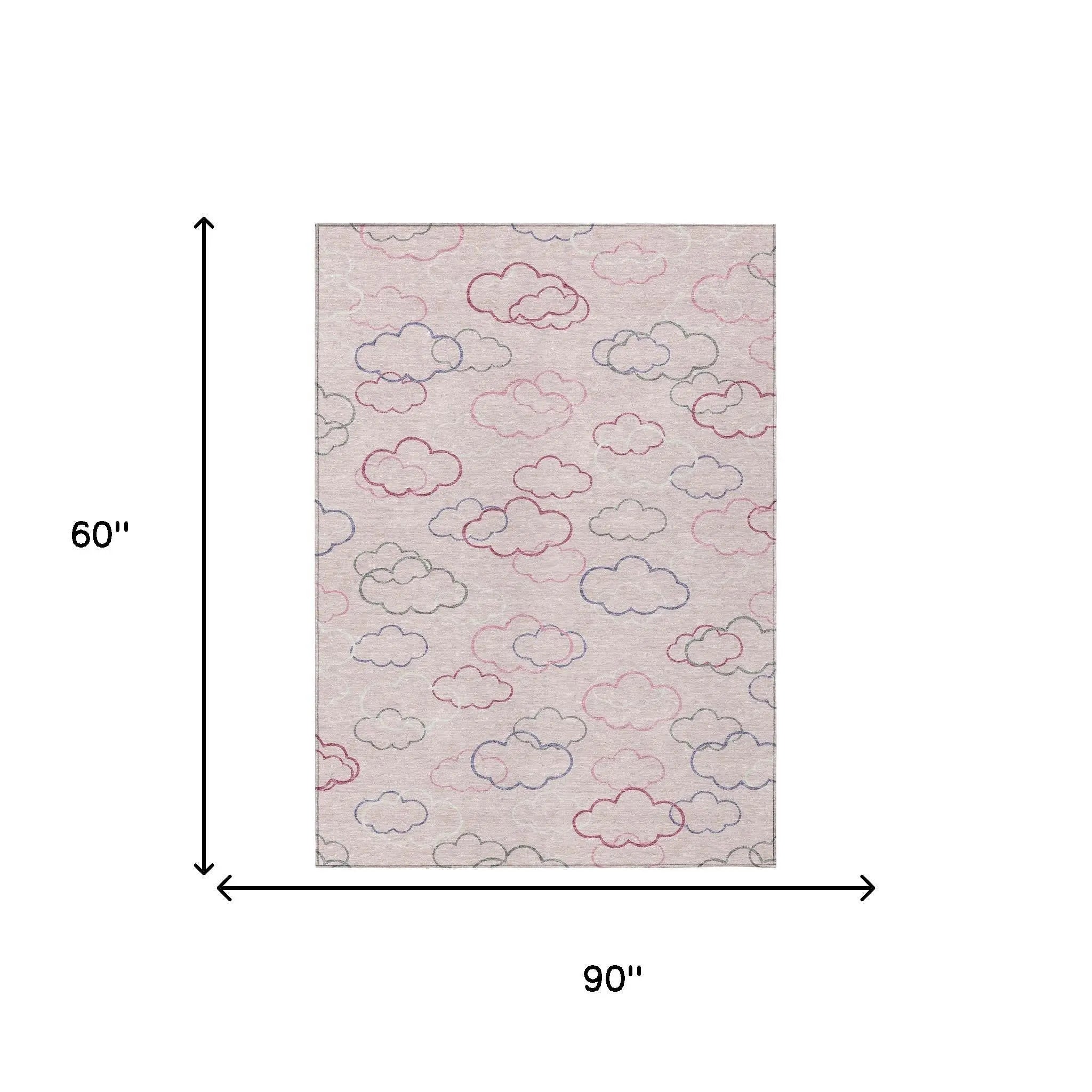 5' X 8' Pink And Ivory Abstract Washable Indoor Outdoor Area Rug Homeroots Outdoor