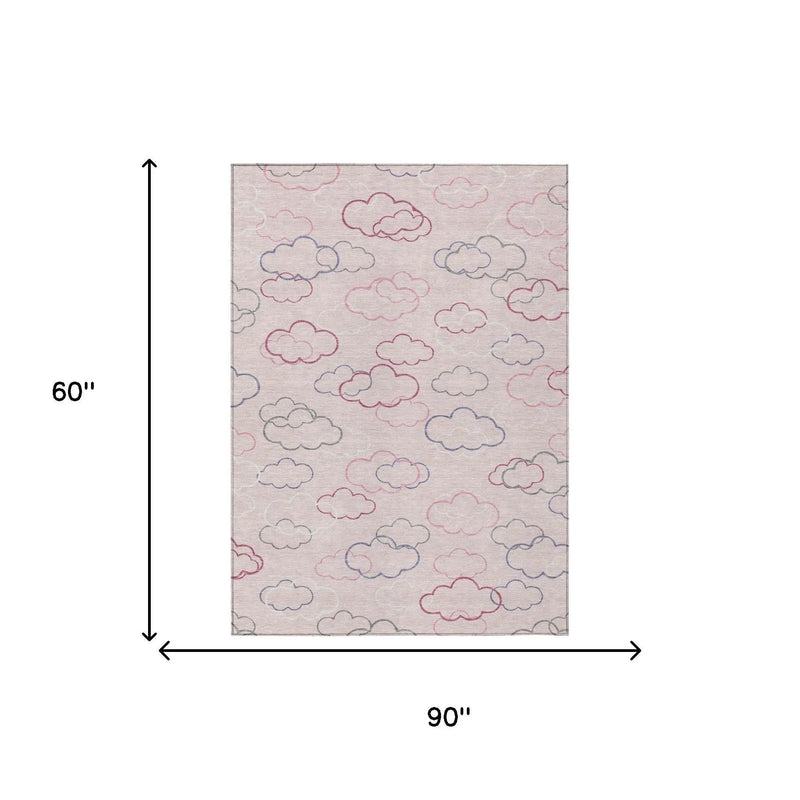 5' X 8' Pink And Ivory Abstract Washable Indoor Outdoor Area Rug Homeroots Outdoor
