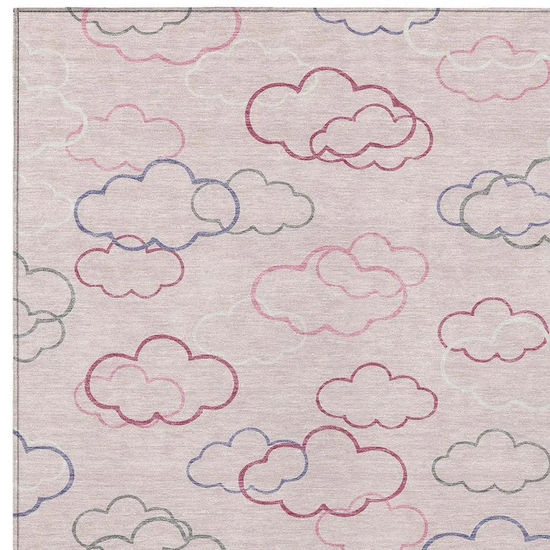 5' X 8' Pink And Ivory Abstract Washable Indoor Outdoor Area Rug Homeroots Outdoor