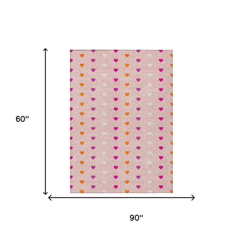 5' X 8' Pink And Ivory Geometric Washable Indoor Outdoor Area Rug Homeroots Outdoor