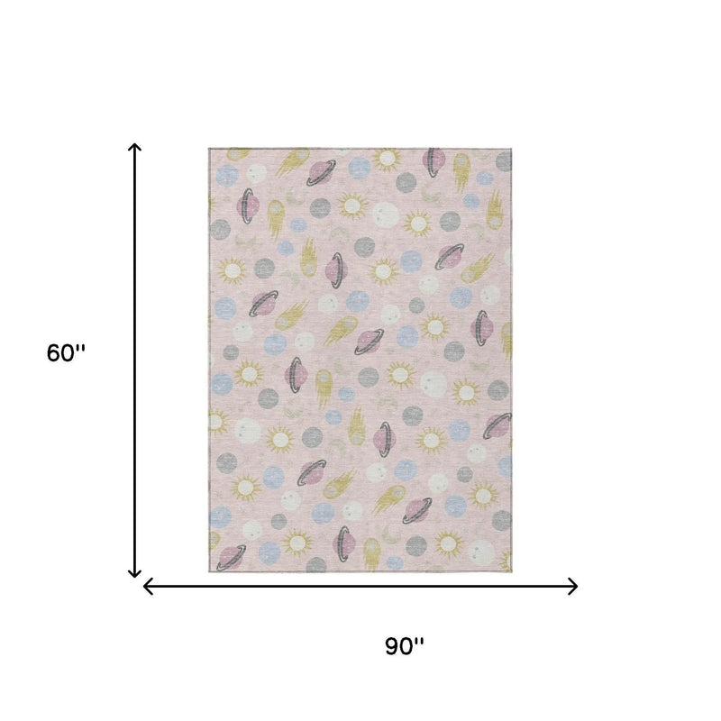 5' X 8' Pink And Ivory Geometric Washable Indoor Outdoor Area Rug Homeroots Outdoor
